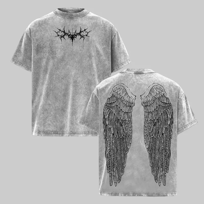 Y2K Gothic Wings Vintage Washed Grunge Loose Cotton Graphic T-shirt Y2K Gothic Wings Vintage Washed Grunge Loose Cotton Graphic T-shirt