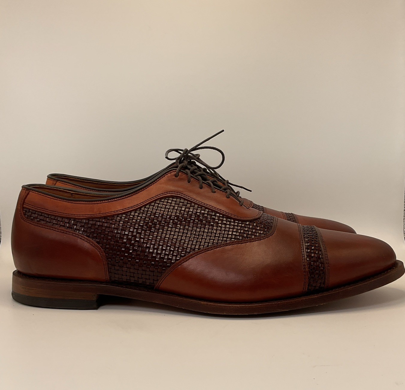 Allen Edmonds Winhall Cap Toe Oxford Mens Size 14 E Brown USA Woven Leather Allen Edmonds Winhall Cap Toe Oxford Mens Size 14 E Brown USA Woven Leather