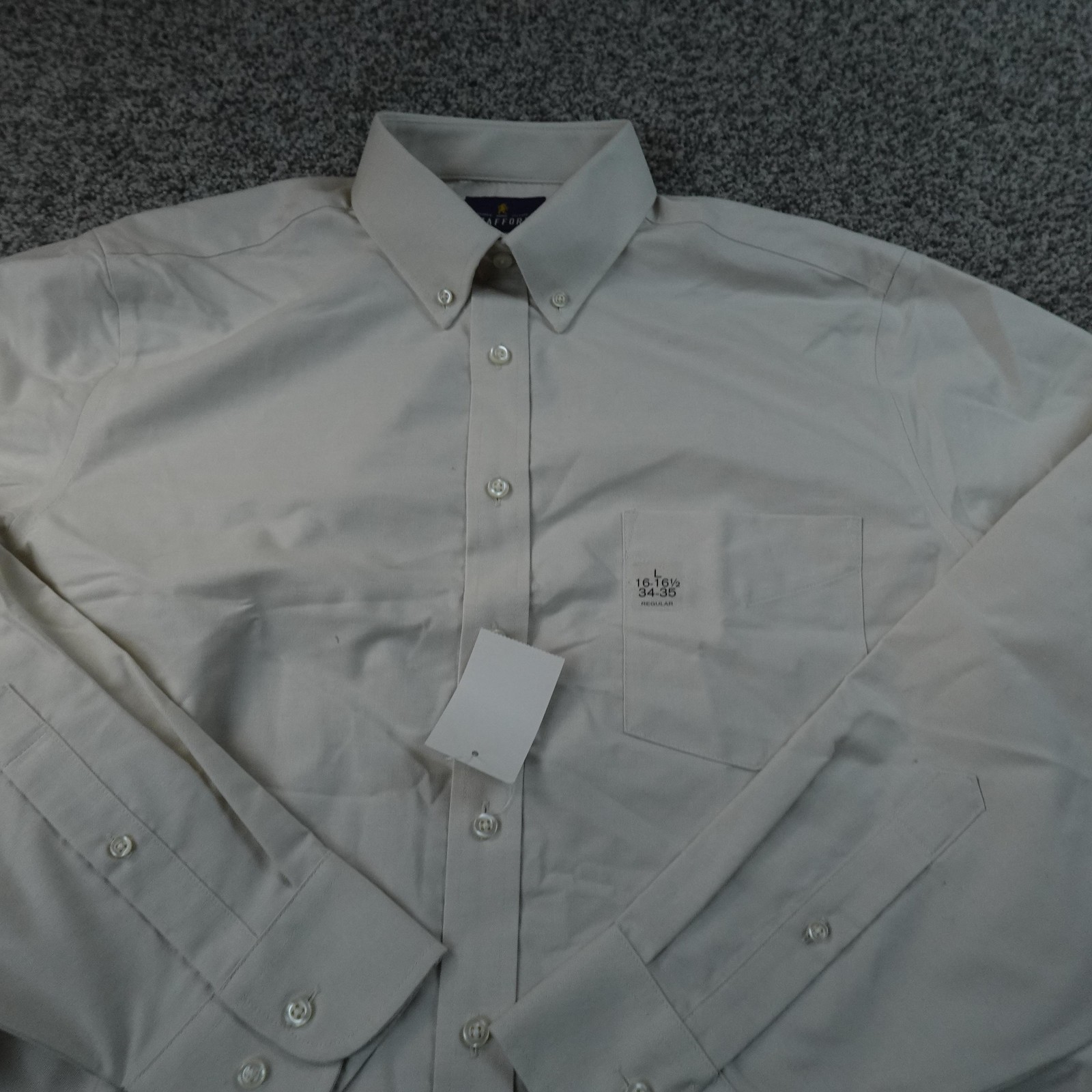 NEW Stafford Shirt Mens L 16-16.5 34/35 Beige Coolmax Long Sleeve Button Up Top NEW Stafford Shirt Mens L 16-16.5 34/35 Beige Coolmax Long Sleeve Button Up Top