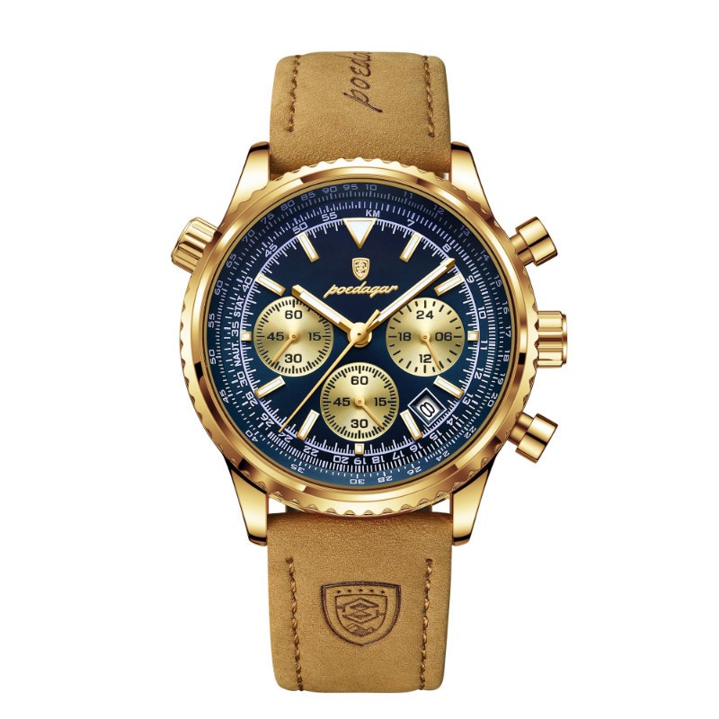 POEDAGAR Men’s Quartz Chronograph Watch Stainless Steel Waterproof Luminous