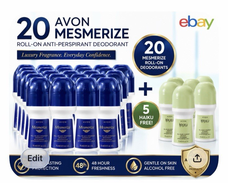 20-Avon Mesmerize Roll-On Antipersant Deodorant, 2.6 oz /FREE 5 haiku deodorant 20-Avon Mesmerize Roll-On Antipersant Deodorant, 2.6 oz /FREE 5 haiku deodorant