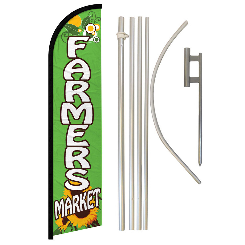 Farmer\'s Market Full Curve Windless Swooper Flag &Pole Kit Organic Local Produce