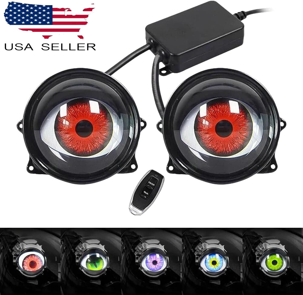 2PCS LED Dynamic Devil Eyes Light 33 Modes 12V Remote Control Headlight Retrofit