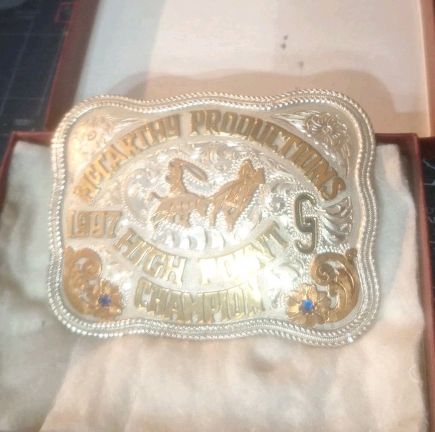 VINTAGE 1997 WESTERN TROPHY BELT BUCKLE HIGH POINT CHAMPION STEER COWBOY RODEO VINTAGE 1997 WESTERN TROPHY BELT BUCKLE HIGH POINT CHAMPION STEER COWBOY RODEO