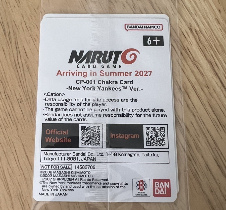 Naruto x Yankees Exclusive TCG Bandai Promo Card New York IN HAND Sealed Naruto x Yankees Exclusive TCG Bandai Promo Card New York IN HAND Sealed