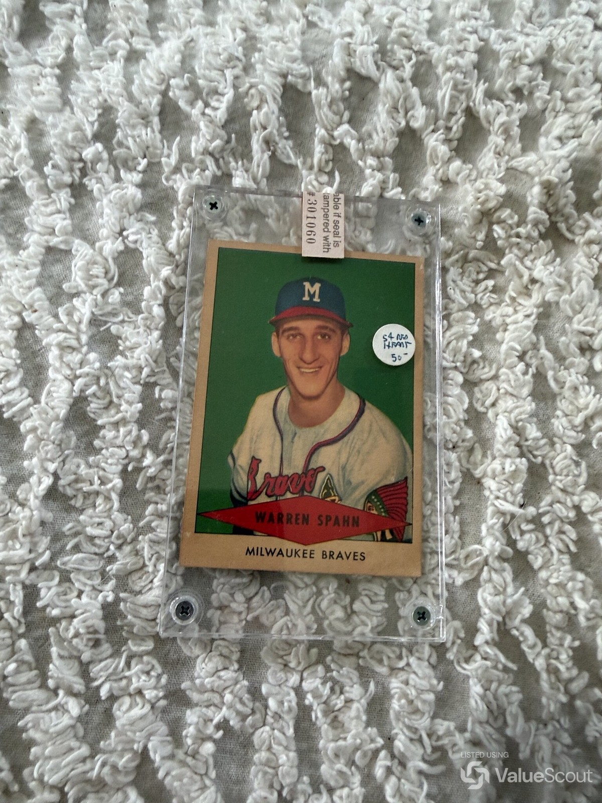 1954 Red Heart Warren Spahn Baseball Card