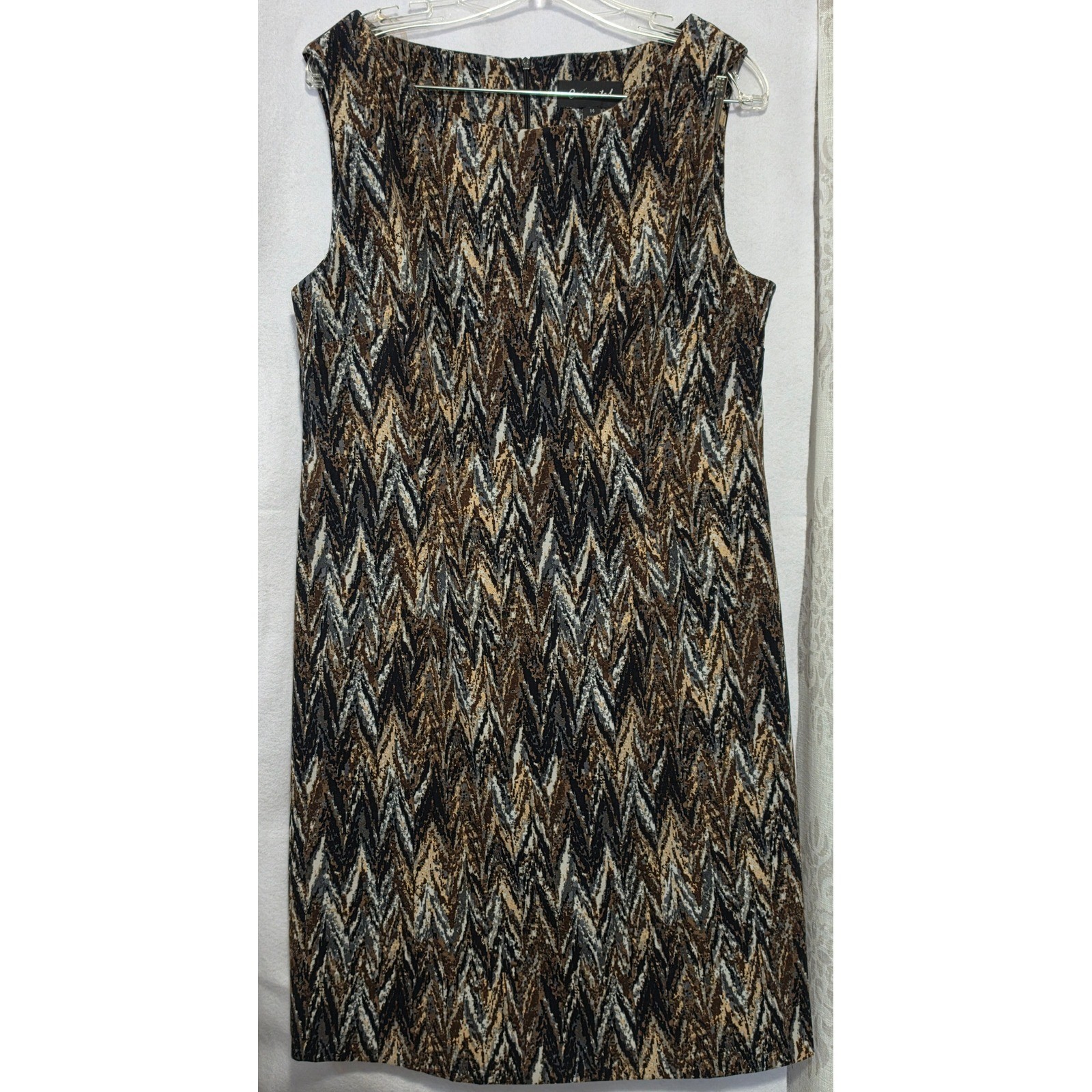 Connected Apparel Brown Chevron Zigzag Sleeveless Sheath Dress Size 14 RR993513M Connected Apparel Brown Chevron Zigzag Sleeveless Sheath Dress Size 14 RR993513M