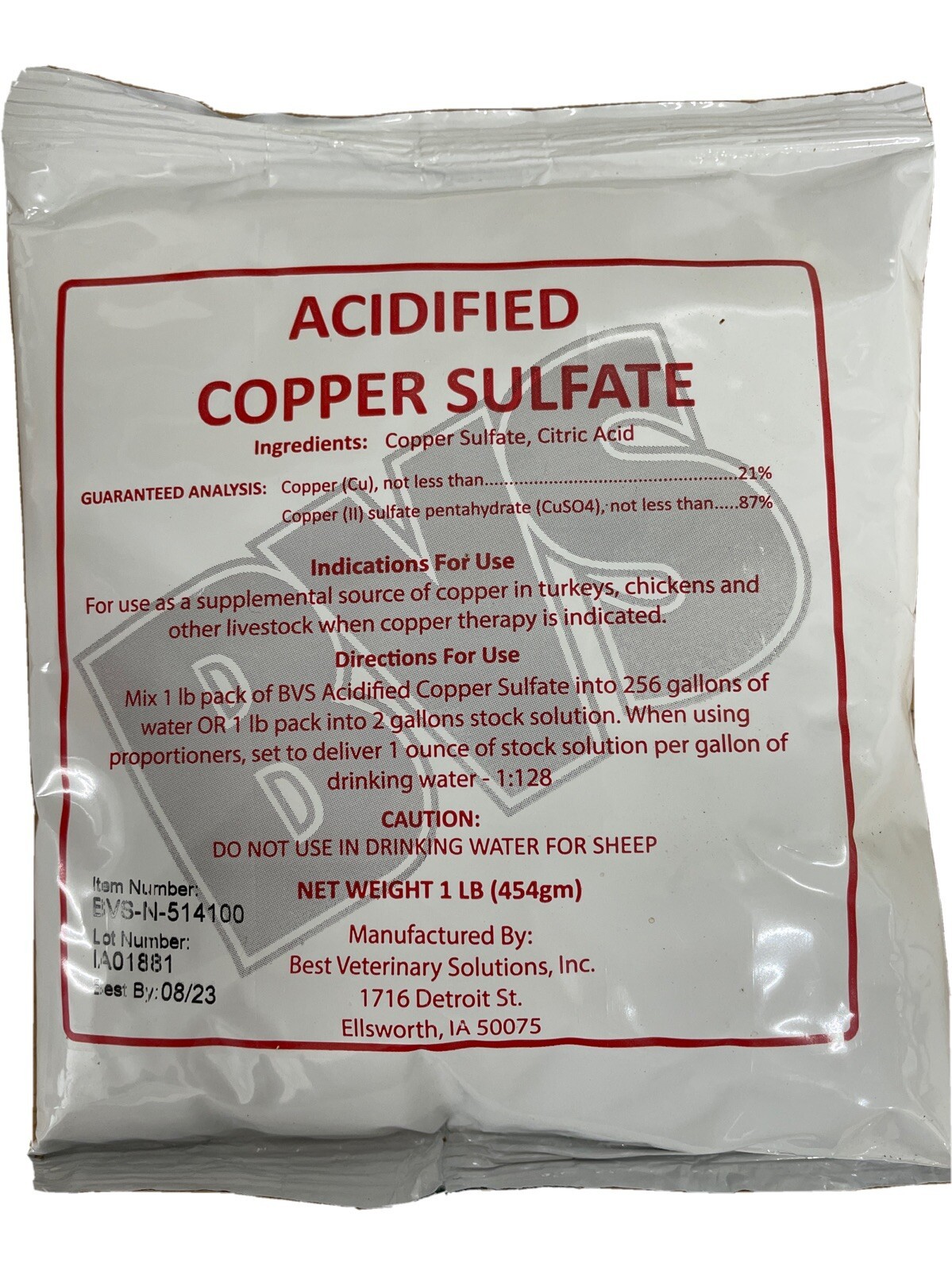 5x 16oz Pack Acidified Copper Sulfate For Sour Crop In Chickens & Pigeons 5lbs