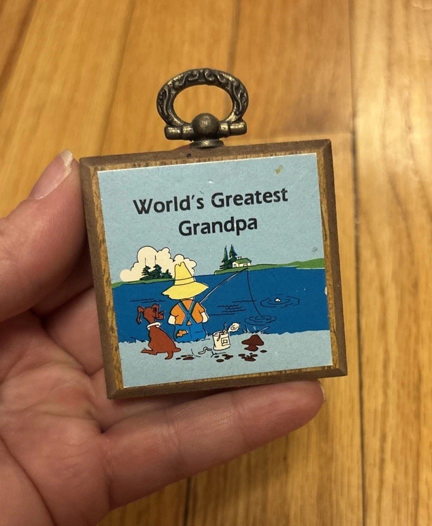 Vintage Mini Tiny Sign Plaque World\'s Greatest Grandpa Fishing Gift Decor Wall