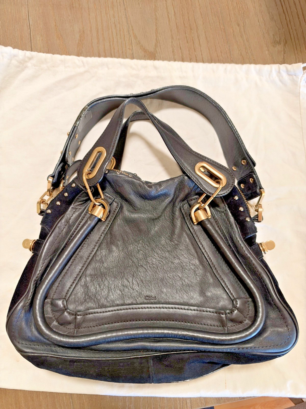 RARE CHLOE PARATY TOTE SHOULDER BLACK STUDDED HANDBAG RARE CHLOE PARATY TOTE SHOULDER BLACK STUDDED HANDBAG