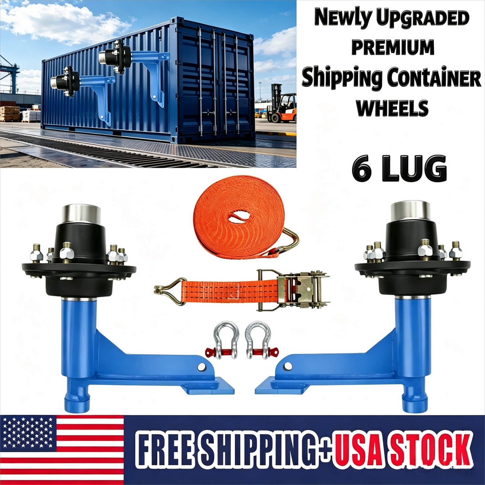 2Pack 8800lbs Shipping Container Wheels 6-Lug Kit Heavy Ship Container Axles USA
