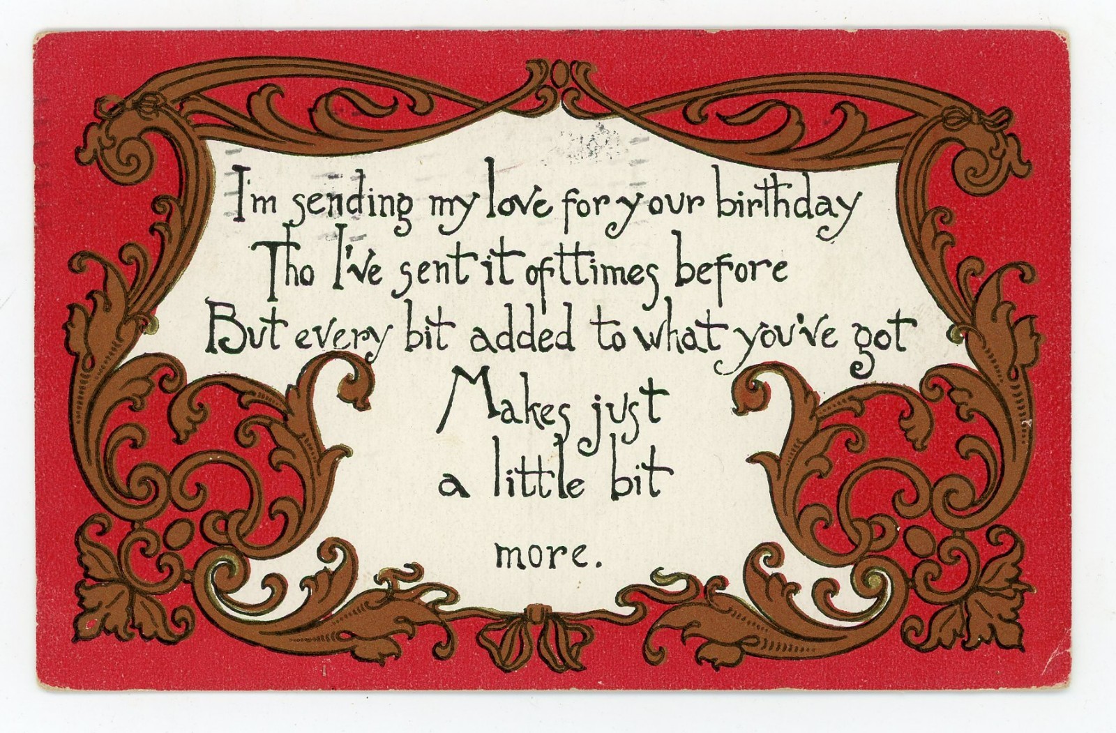Vintage Postcard Birthday Sending Love Poem Posted 1909 Vintage Postcard Birthday Sending Love Poem Posted 1909