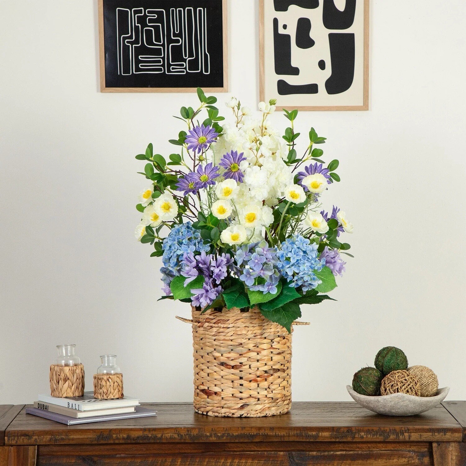 31” Artificial Mixed Flower & Hydrangea Arrangement in Hyacinth Weave Basket 31” Artificial Mixed Flower & Hydrangea Arrangement in Hyacinth Weave Basket
