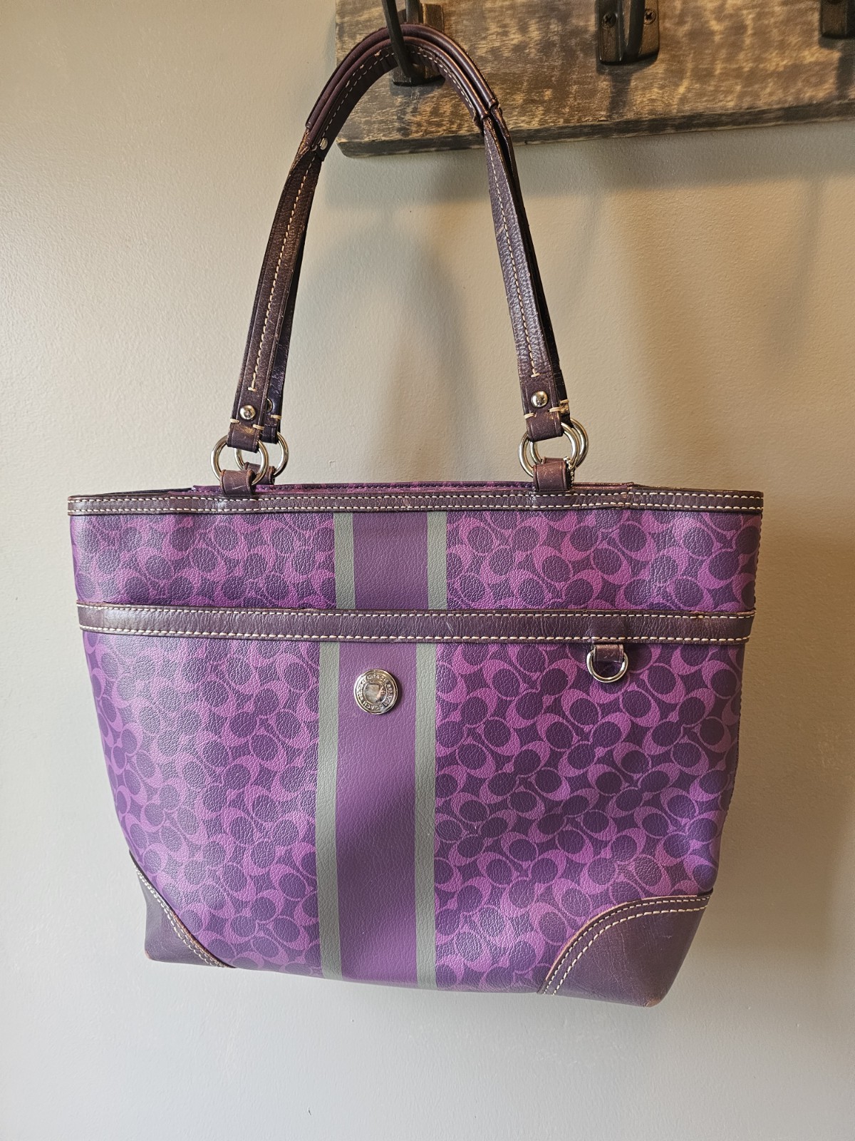 Coach Chelsea 15137 Signature Heritage Tote Purse purple handbag Shoulder Bag