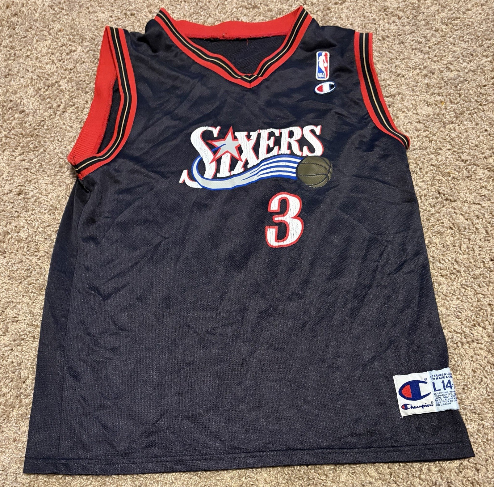 Allen Iverson Philadelphia Sixers Champion #3 Jersey Youth-L Rare Pre Owned Allen Iverson Philadelphia Sixers Champion #3 Jersey Youth-L Rare Pre Owned