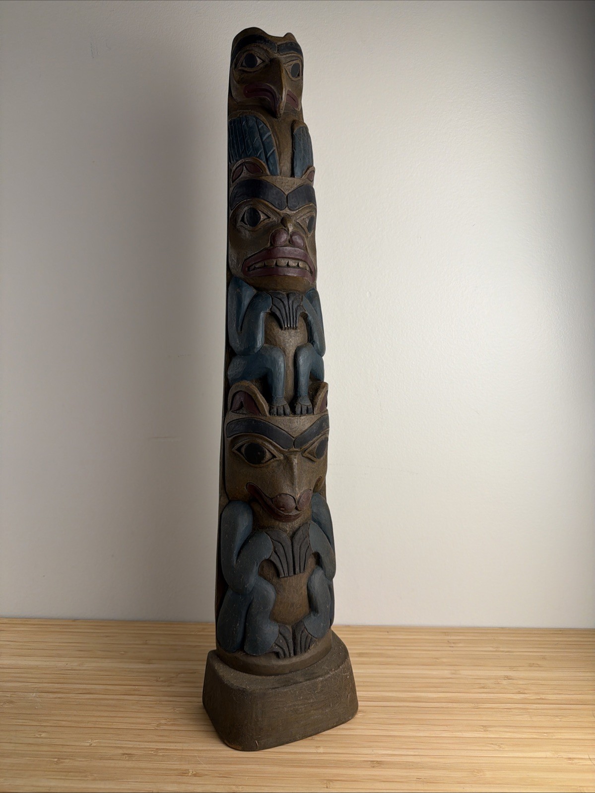 Indigenous Totem Pole Paint On Hand Carved Wood 25” Alaska Northwest Indigenous Totem Pole Paint On Hand Carved Wood 25” Alaska Northwest