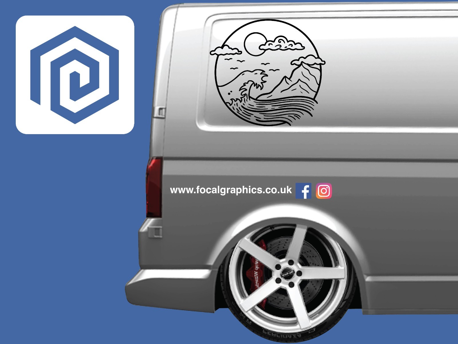 LARGE 2x Mountain Wave Surf Vinyl Decals For Camper Van Caravan Sticker Graphic