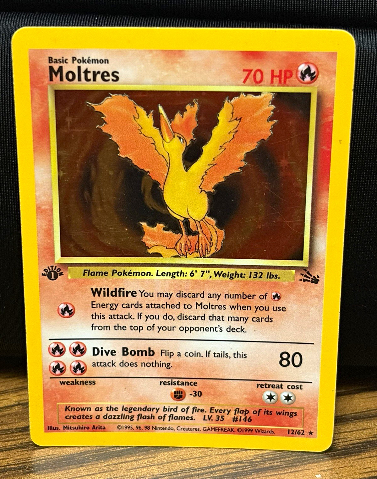 Wizards of the Coast Pokemon TCG Fossil 1st Ed Holo Rare Moltres 12/62 Wizards of the Coast Pokemon TCG Fossil 1st Ed Holo Rare Moltres 12/62