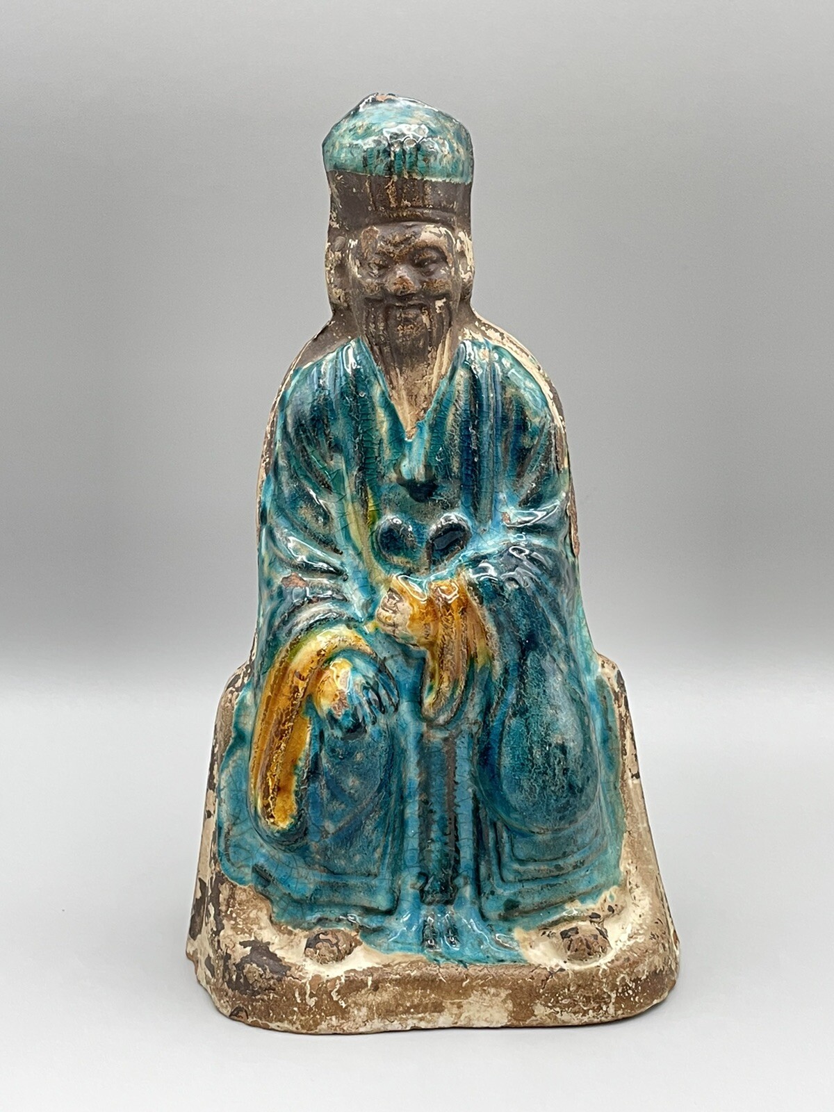 Chinese Ming Dynasty Ceramic Figure Turquoise Glazed Bearded Man Late 17thC