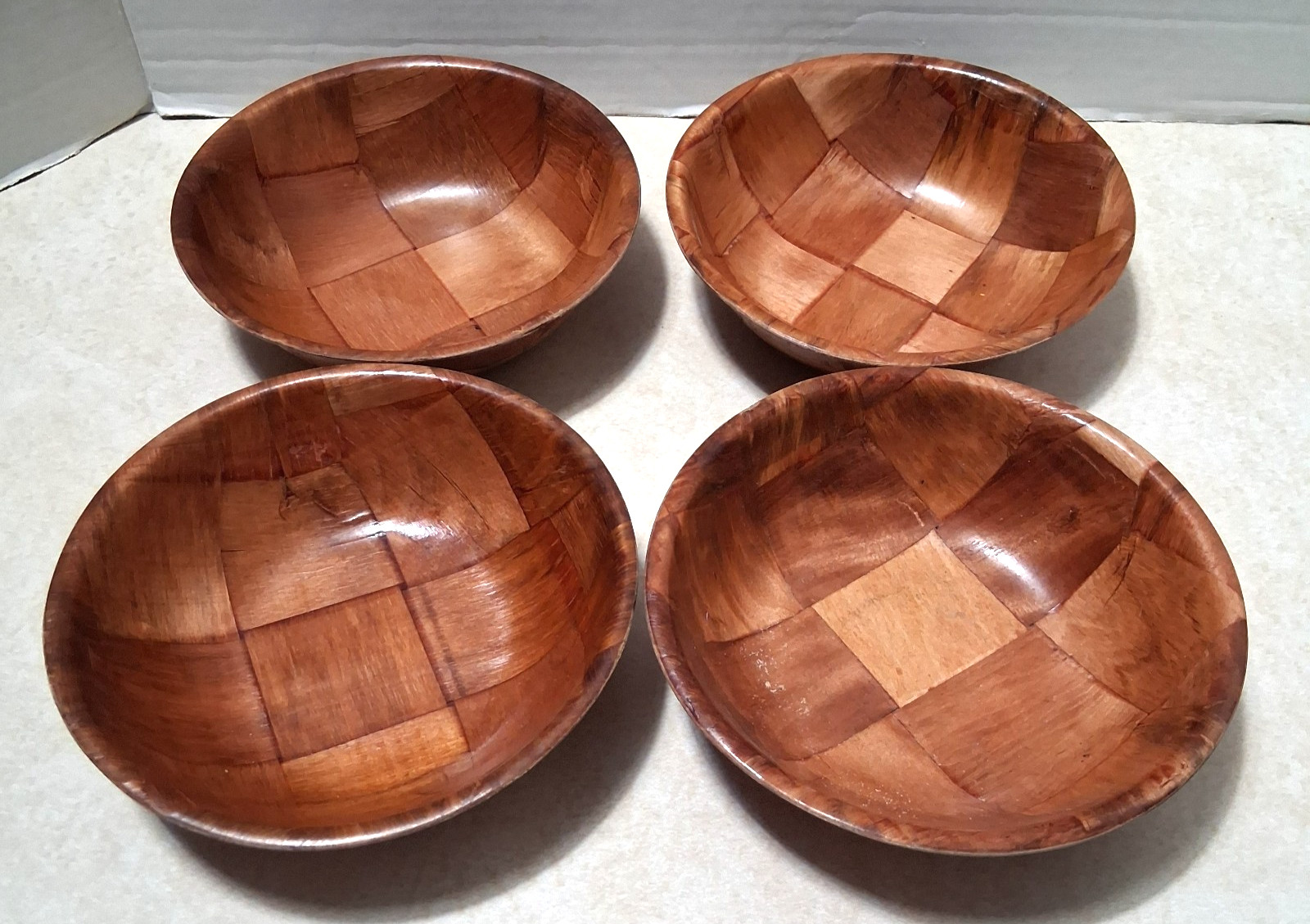 Wood Bowls - Vintage - MCM - Woven, Parquet, Basket Weave - SET of 4 - NIce Wood Bowls - Vintage - MCM - Woven, Parquet, Basket Weave - SET of 4 - NIce