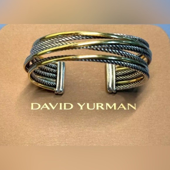 David Yurman Signed Cable Cuff Bracelet Two-Tone Sterling Silver 925 David Yurman Signed Cable Cuff Bracelet Two-Tone Sterling Silver 925