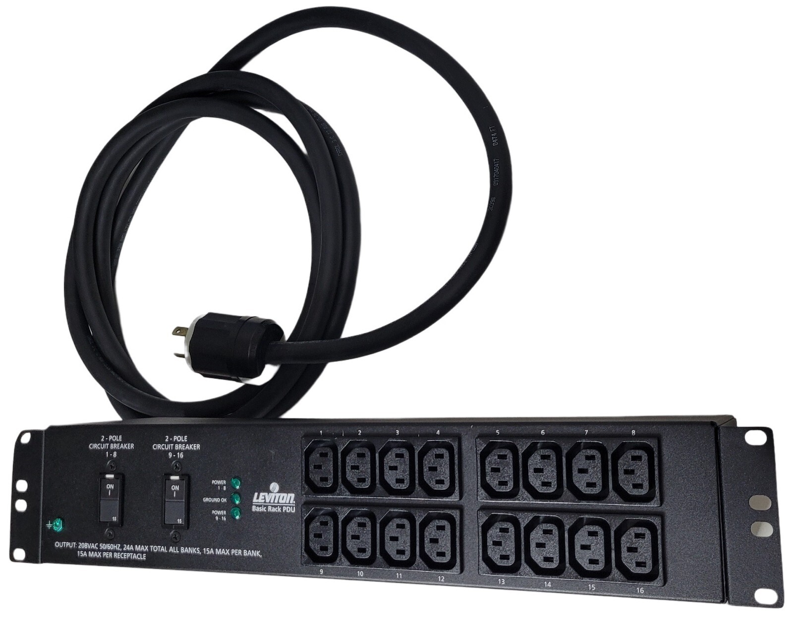 Leviton P1025-12L 208V 30A Unmetered Horizontal Power Distribution Unit Black OB