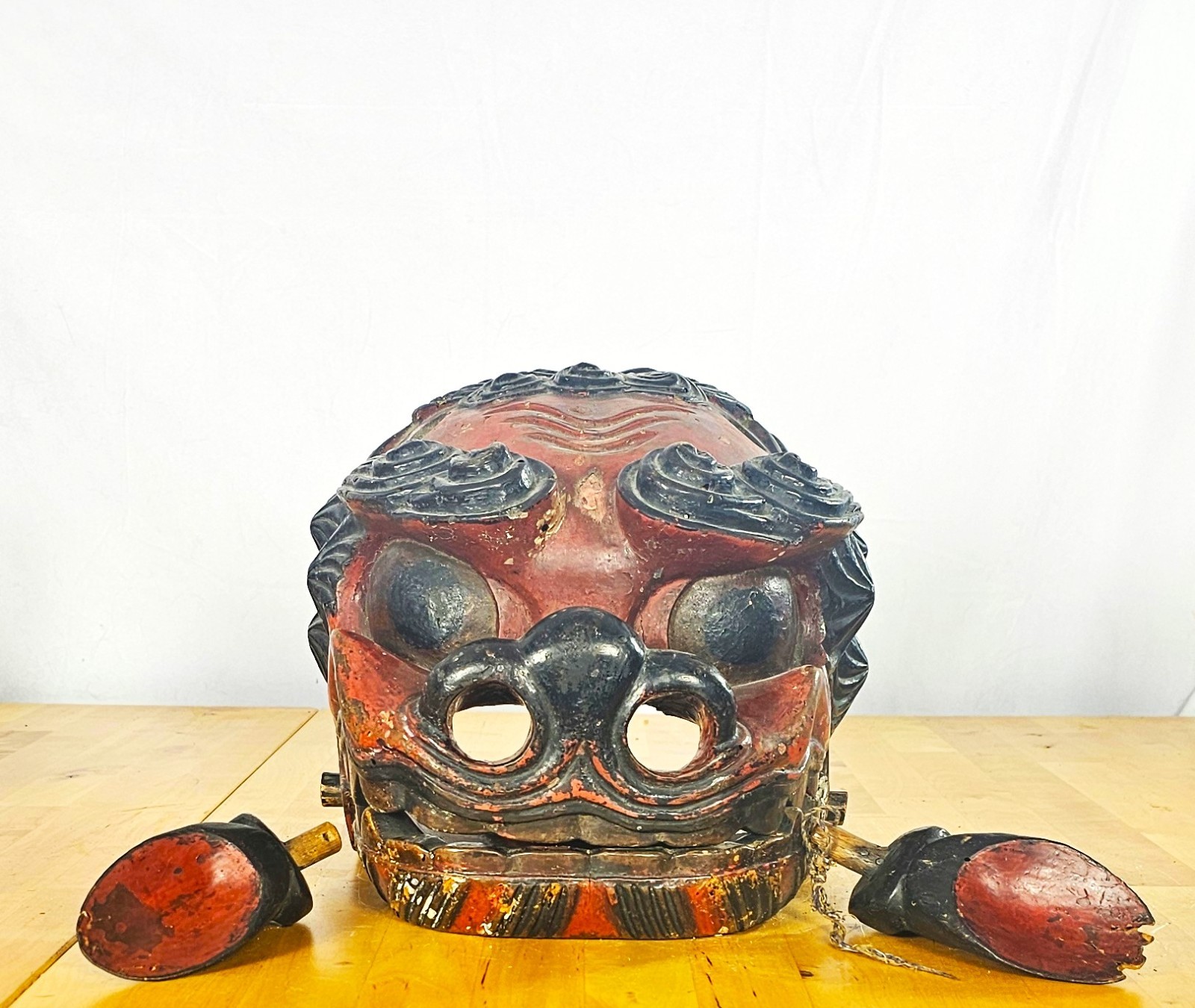 19th c. Japanese Meiji Parade Lion Shishi Mask Antique