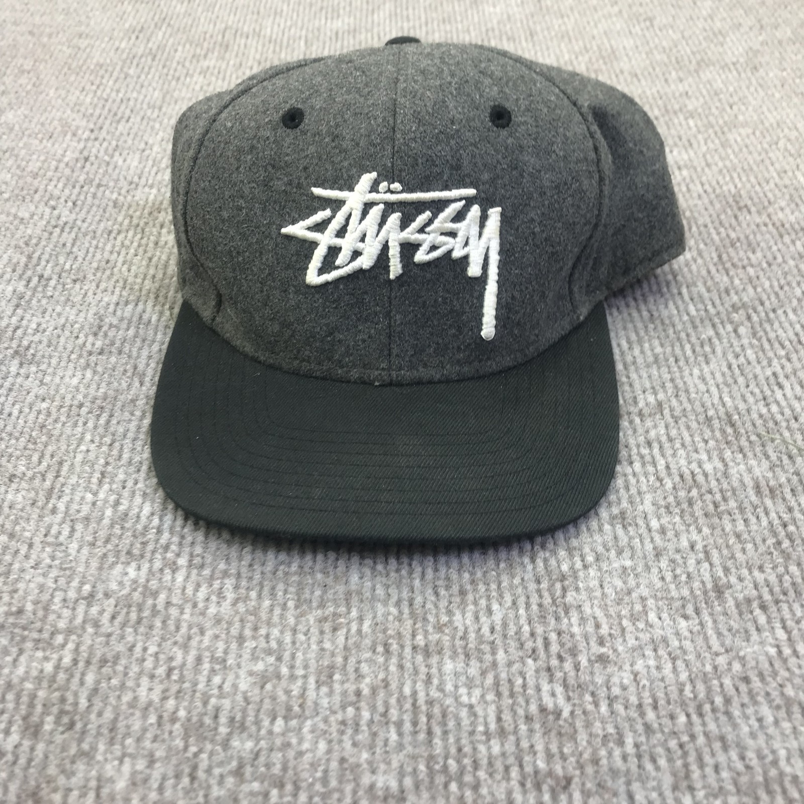 Stussy Hat Cap Snap Back Mens One Size Gray Felt Logo Baseball Casual Streetwear