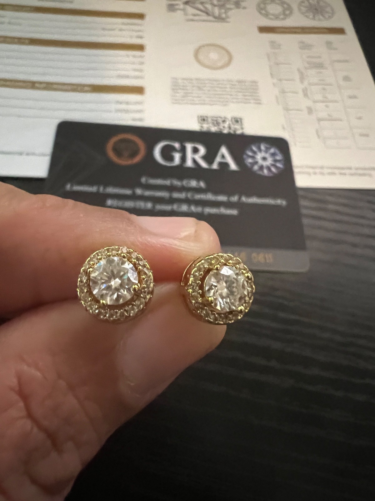 14K Gold Moissanite Halo Stud Earrings – GRA Certified – Round Cut