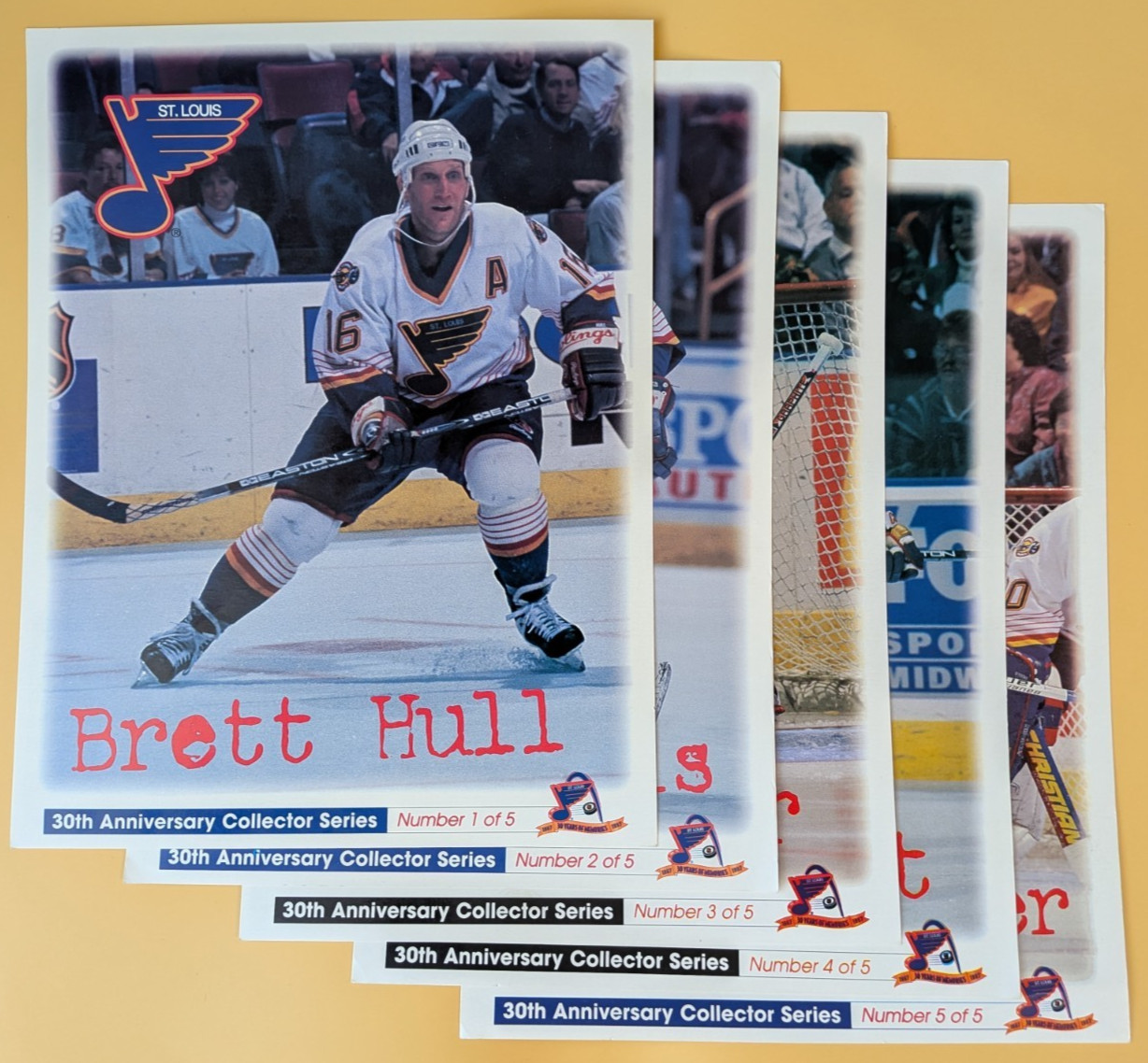 Set (5) of 1996-97 St Louis Blues 30th Anniv Promo 8.5x11 Hull Fuhr MacInnis HOF