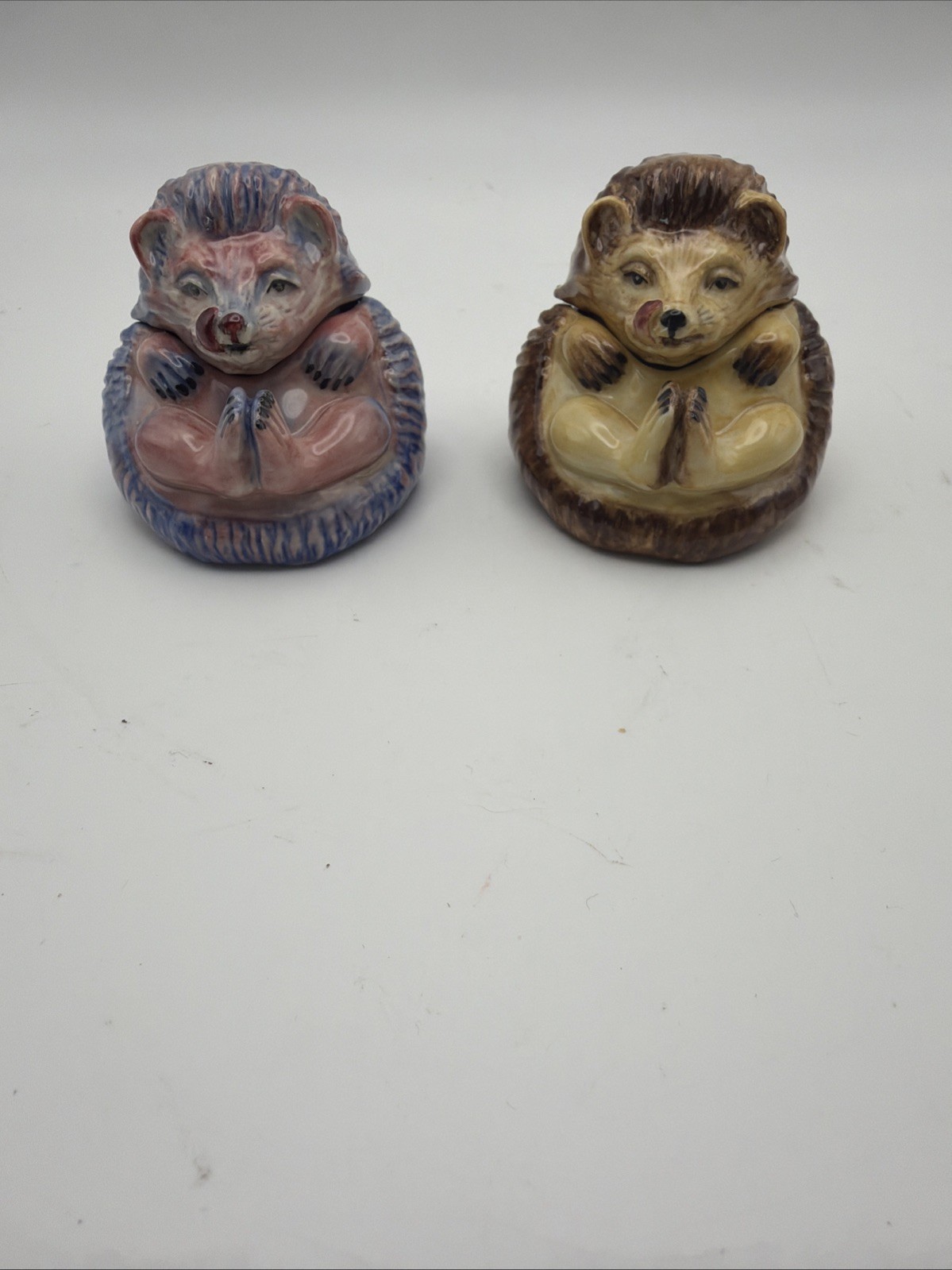 Kevin Francis Face Pots Hedgehog Covered Trinket Boxes Pair England 2007