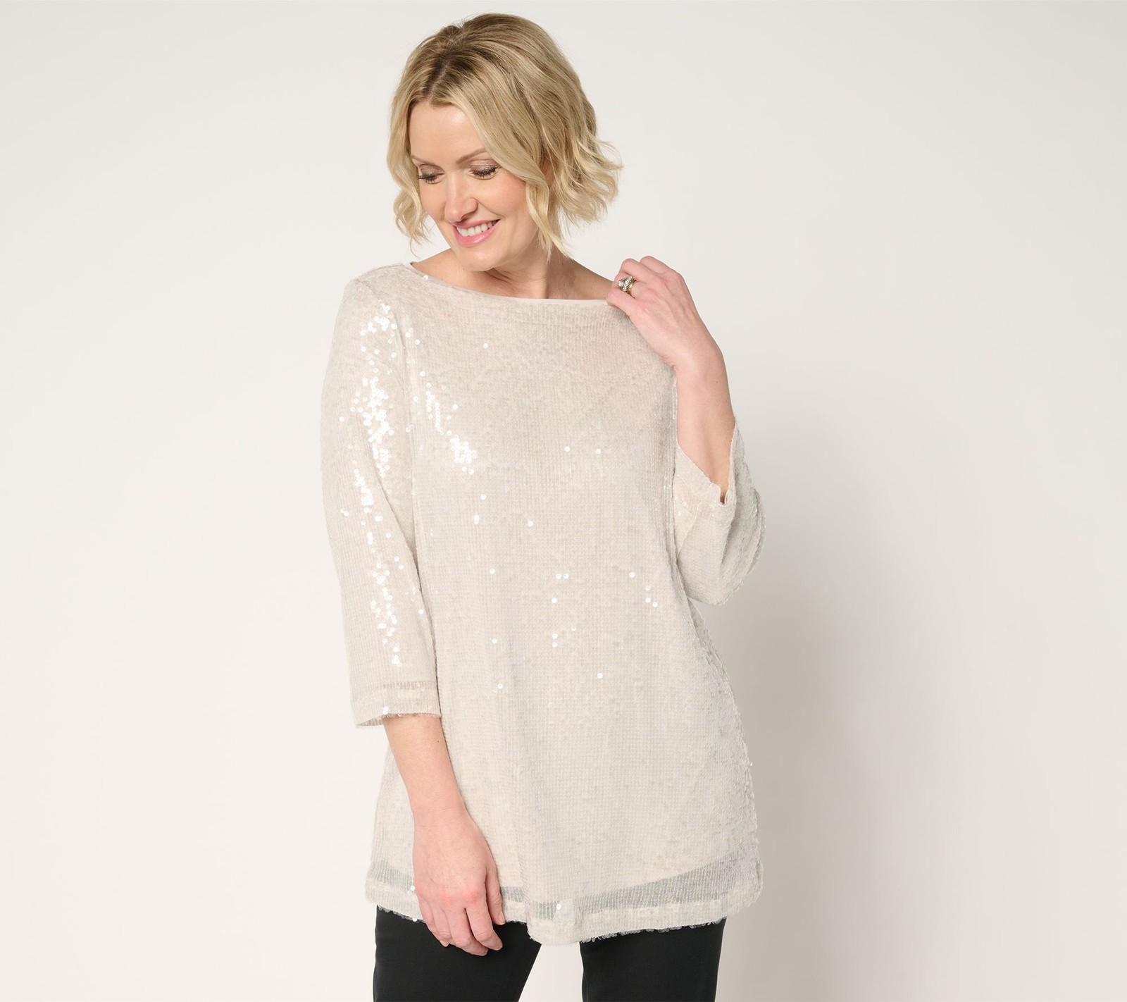 by Stacy London Women\'s Top Sz L Sleeve Lined Sequin Tunic Multi-colored A682317