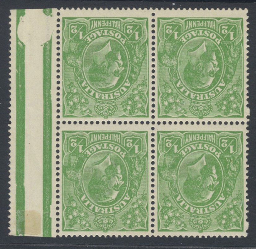 Australia 1914-20 ½d wmk inverted block SG20w Mint u/m Cat £95