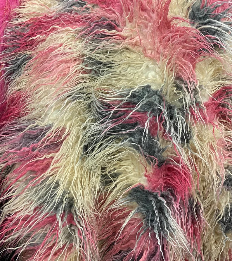 Pink Mongolian faux fur long hair pile fabric BY THE YARD 58\ Pink Mongolian faux fur long hair pile fabric BY THE YARD 58\