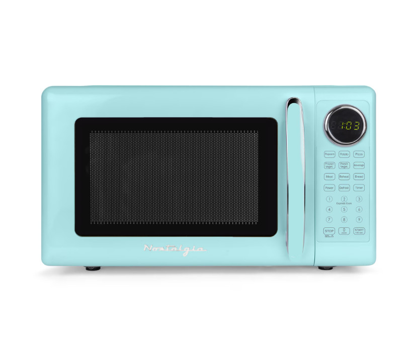 Nostalgia Retro Countertop Microwave Oven 0.7 Cu. Ft. 700W Aqua 8 Auto Cook