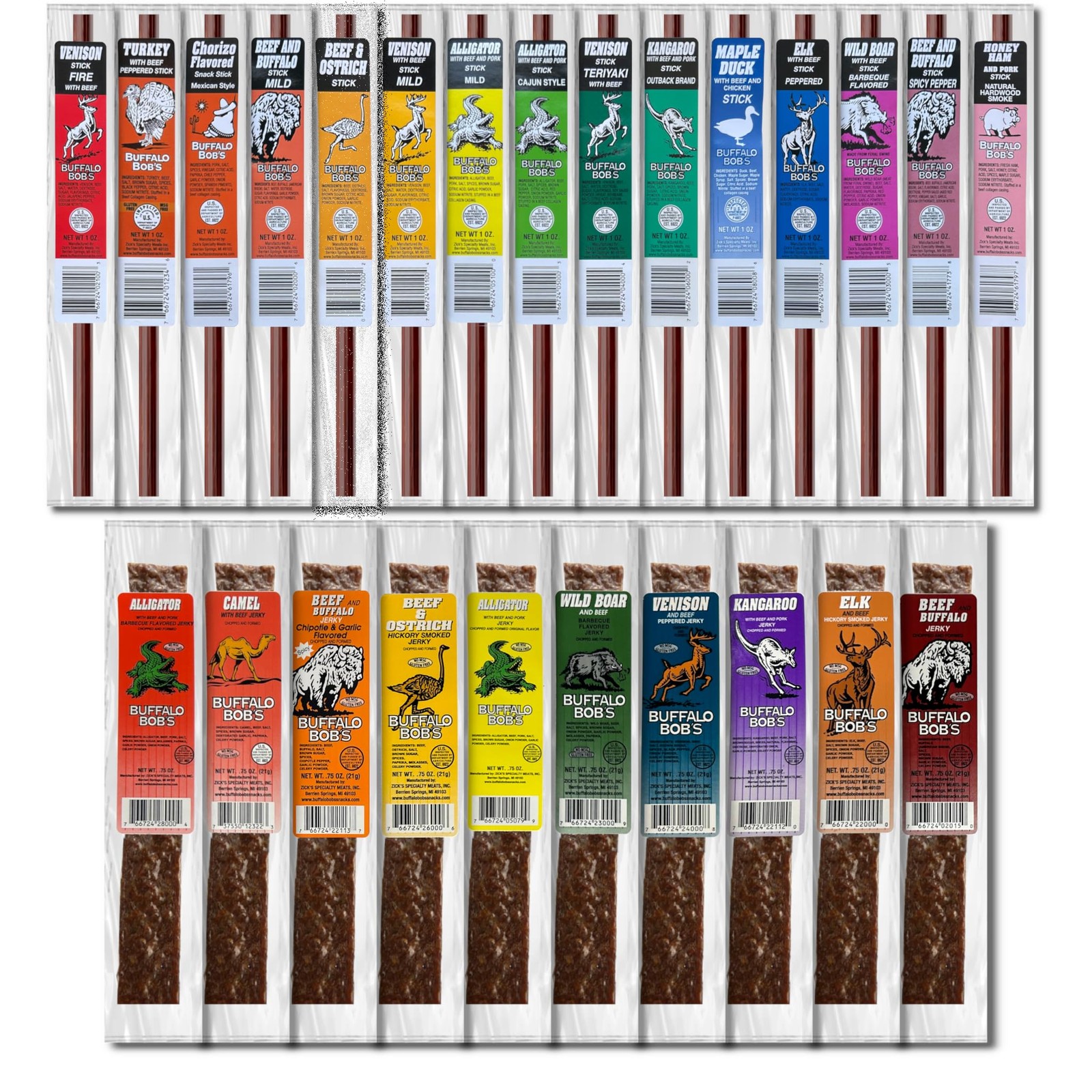 Buffalo Bob's Wild Game Meat Snacks Exotic Jerky Strips & Sticks, 25 Piece