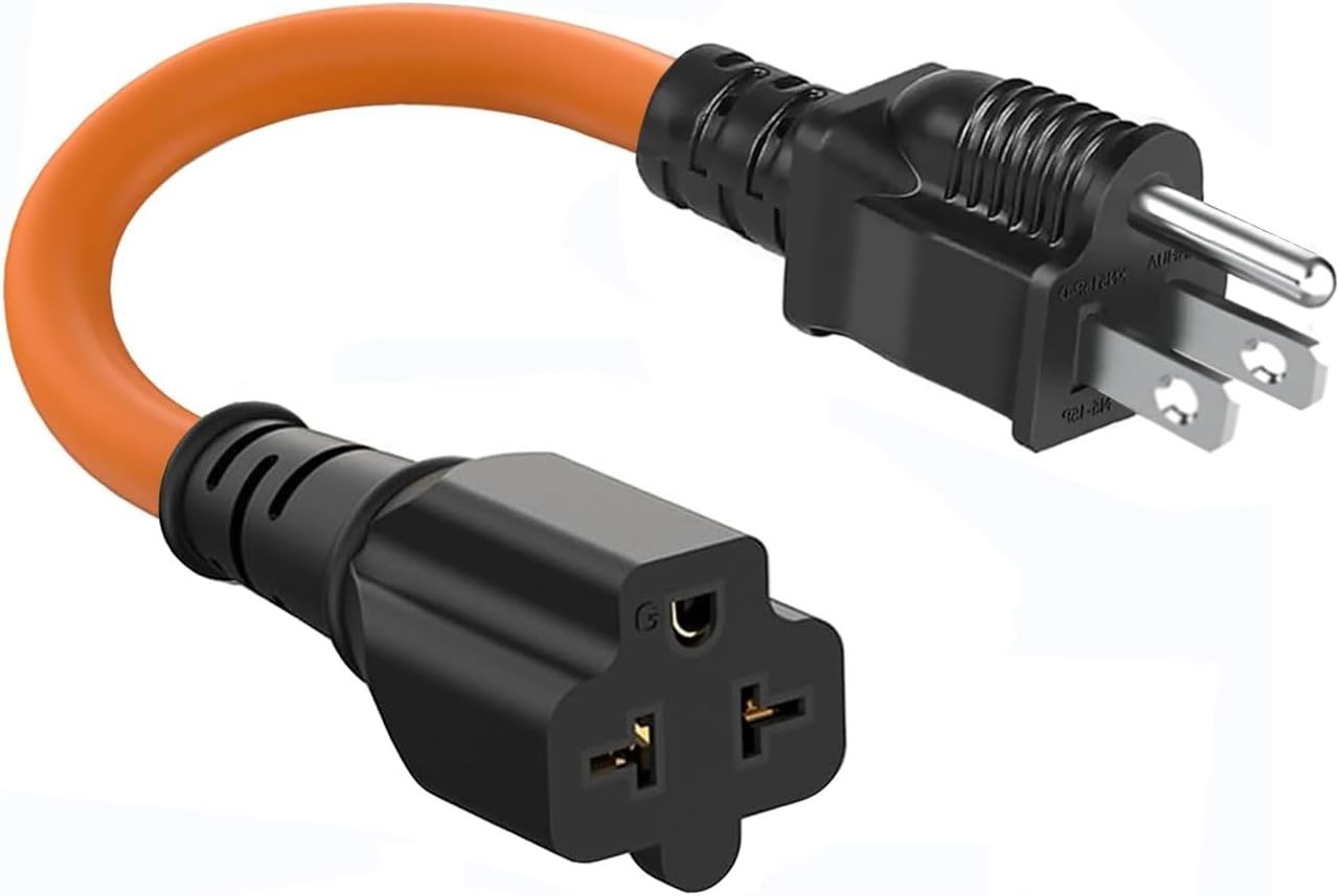 12AWG 20 Amp to 15 Amp Plug Adapter, Nema 5-20P Plug Heavy-Duty Extension Cord, 12AWG 20 Amp to 15 Amp Plug Adapter, Nema 5-20P Plug Heavy-Duty Extension Cord,