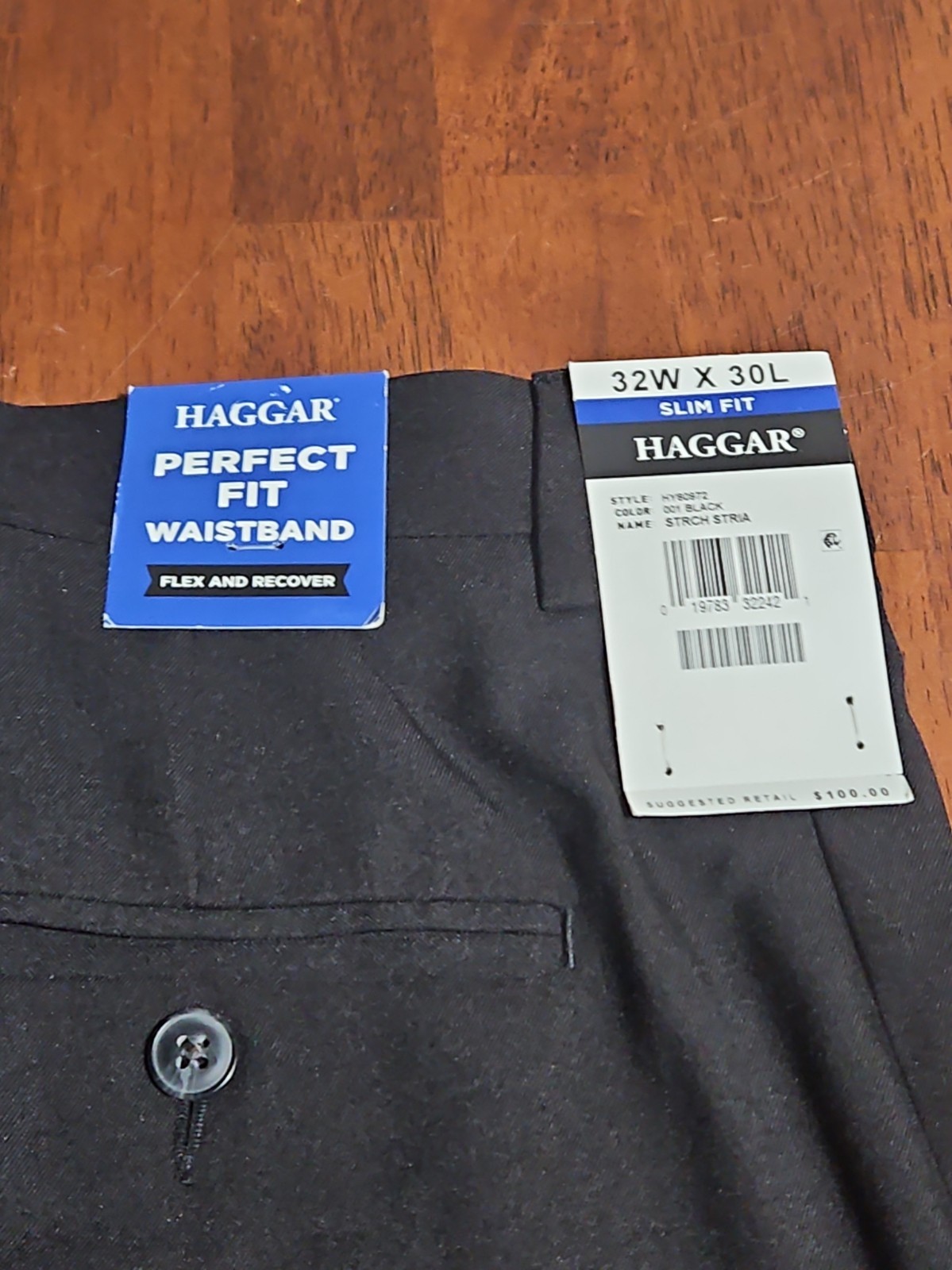 Haggar Black  Stretch Men\'s 32x30 Dress Pants Slim Fit Perfect Fit Waistband New