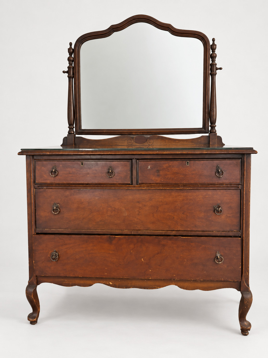Antique Wood Dresser with Mirror 4-Drawer Vanity Chest Bedroom Furniture