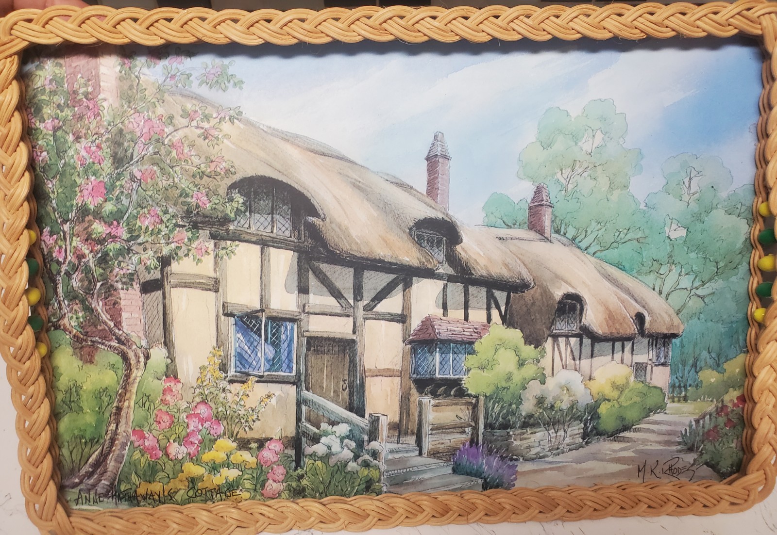 Vintage British Tea Tray M.K. Rhodes Anne Hathaway's Cottage Art Print Wicker Vintage British Tea Tray M.K. Rhodes Anne Hathaway's Cottage Art Print Wicker