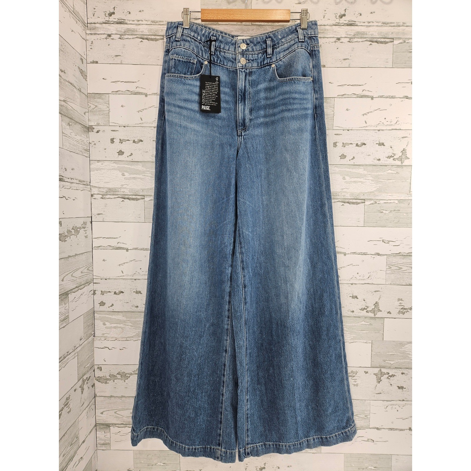 PAIGE Enzo High Rise Wide Leg Jeans Distressed Vintage Blue Size 31 PAIGE Enzo High Rise Wide Leg Jeans Distressed Vintage Blue Size 31