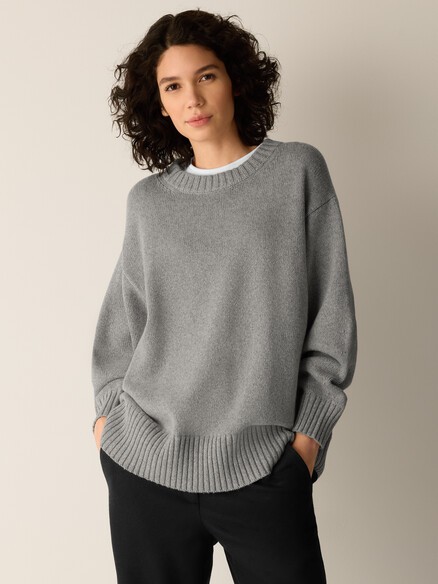 Eileen Fisher Cotton & Recycled Cashmere Crew Neck Long Top, MOON NEW WT Eileen Fisher Cotton & Recycled Cashmere Crew Neck Long Top, MOON NEW WT