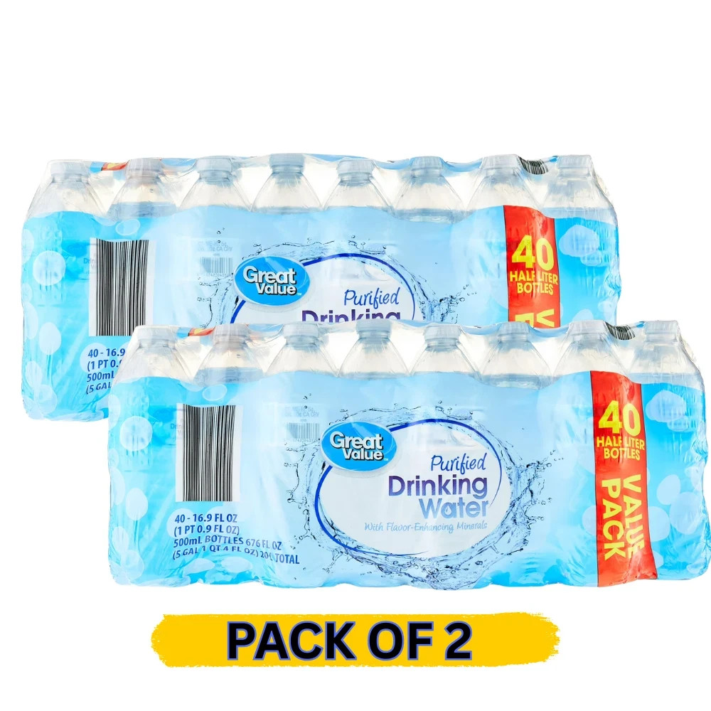 NEW (2 pack) 16.9 Fl. Oz., Great Value Purified Drinking Water, 40 Count NEW (2 pack) 16.9 Fl. Oz., Great Value Purified Drinking Water, 40 Count