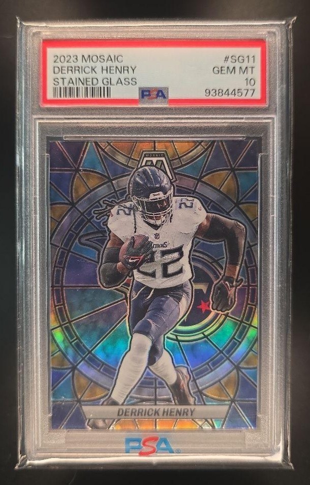 2023 Panini Mosaic Derrick Henry #SG-11 Stained Glass Titans PSA 10 2023 Panini Mosaic Derrick Henry #SG-11 Stained Glass Titans PSA 10