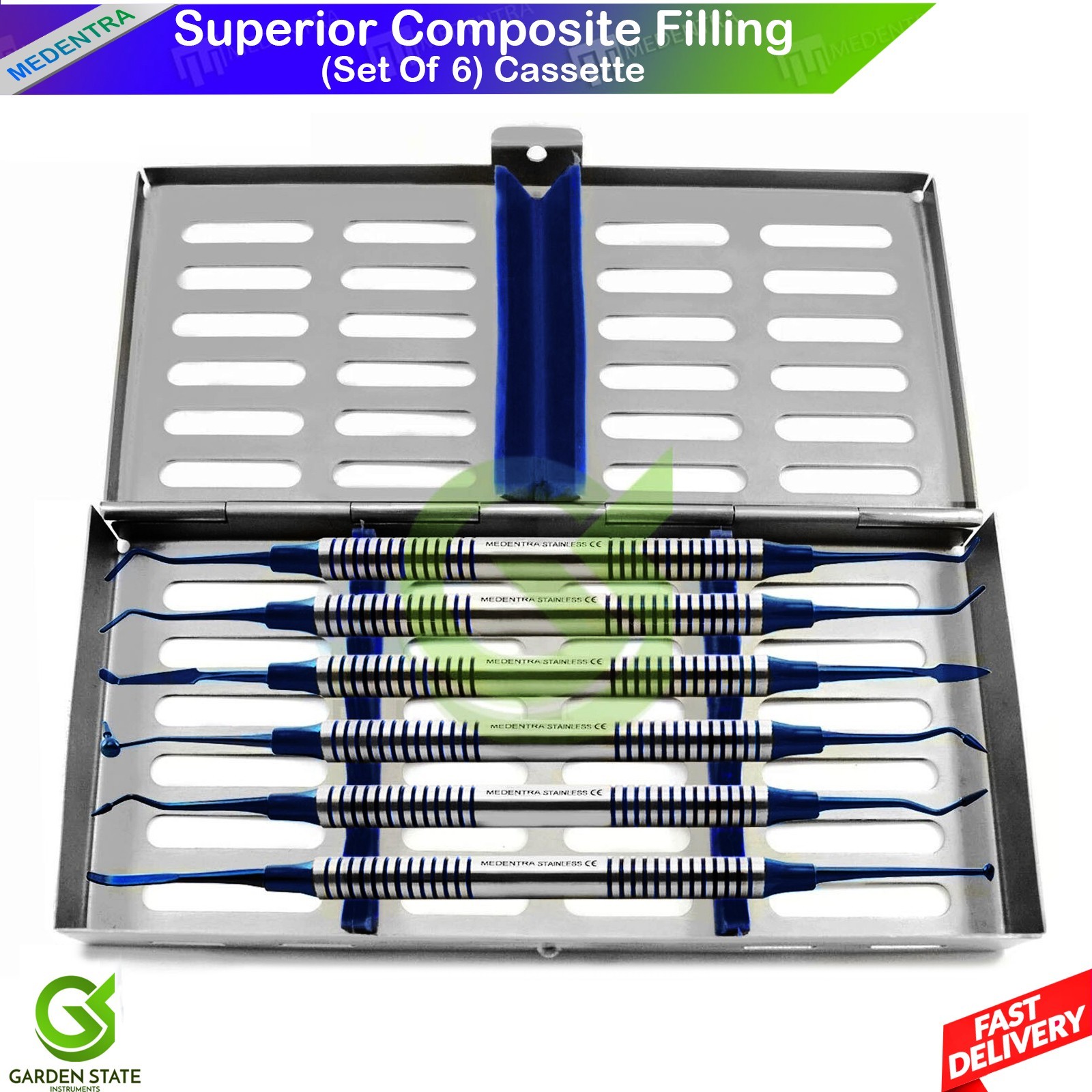 6Pcs Superior Composite Filling Instruments Titanium Blue Dental Restorative Kit