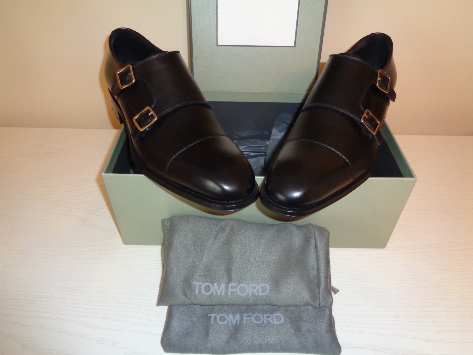 NEW Men\'s Tom Ford Claydon Burnished Black Leather Double Monk Strap Shoes 9 1/2 NEW Men\'s Tom Ford Claydon Burnished Black Leather Double Monk Strap Shoes 9 1/2