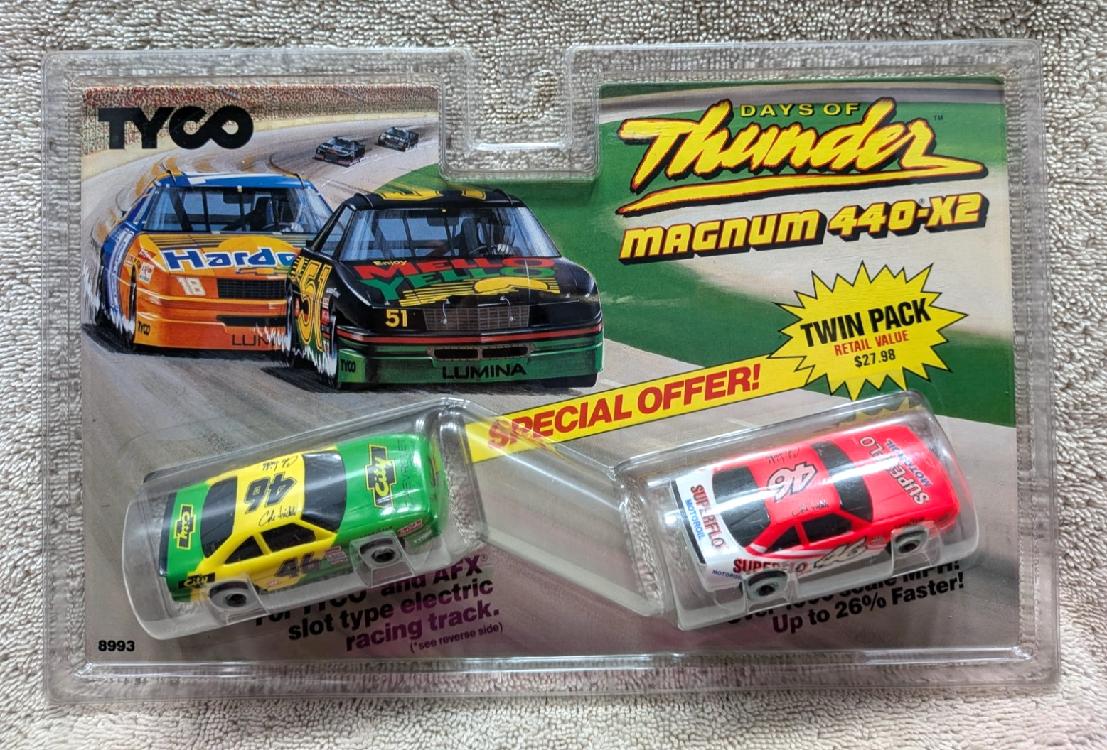 TYCO Days of Thunder Magnum 440-X2 HO Slot Car Twin Pack 8993 (1990) Sealed New