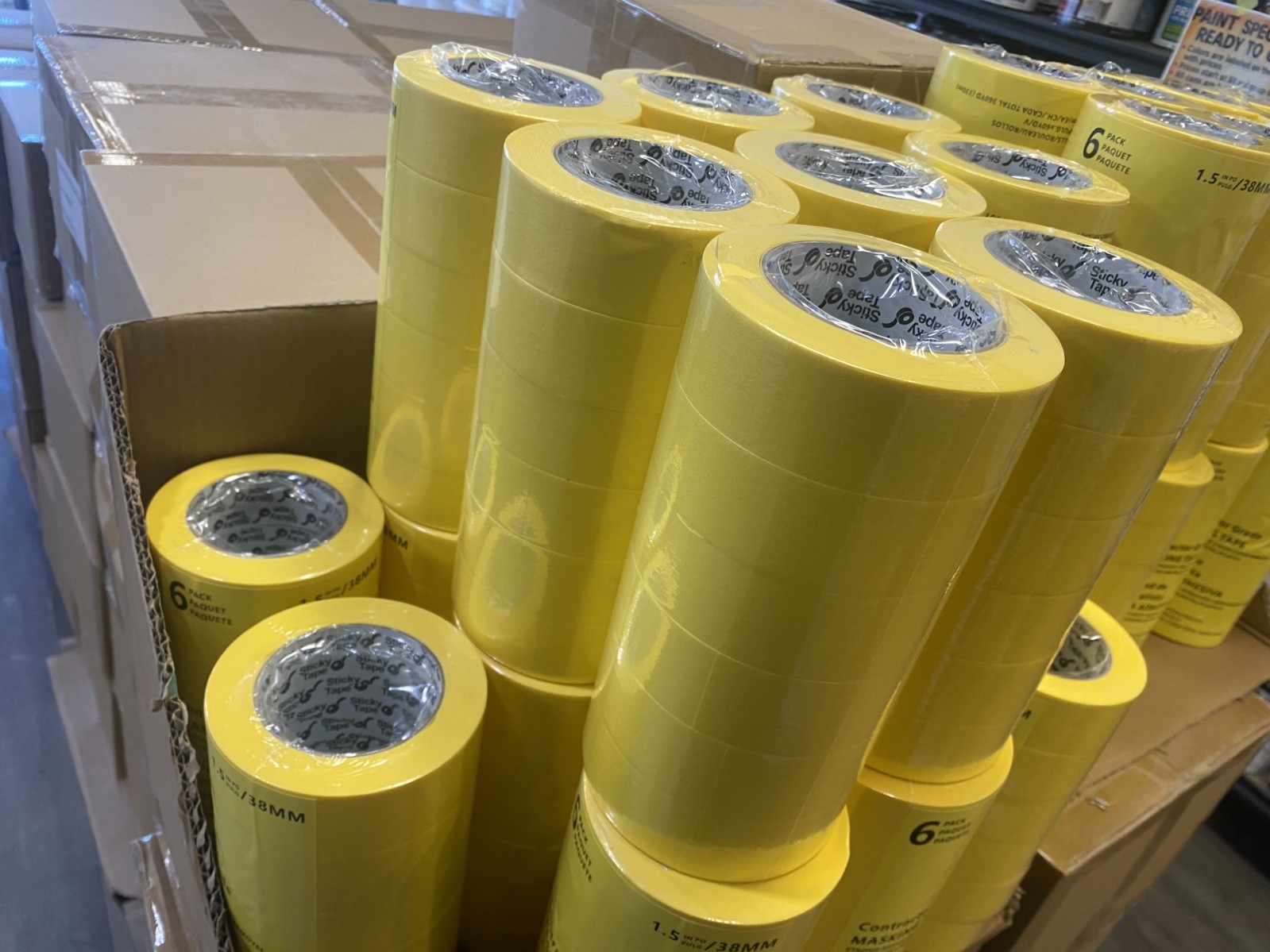 YELLOW MASKING TAPE 1-1/2 inch (18 Rolls) 3 sleeves Automotive Bodyshop etc. YELLOW MASKING TAPE 1-1/2 inch (18 Rolls) 3 sleeves Automotive Bodyshop etc.