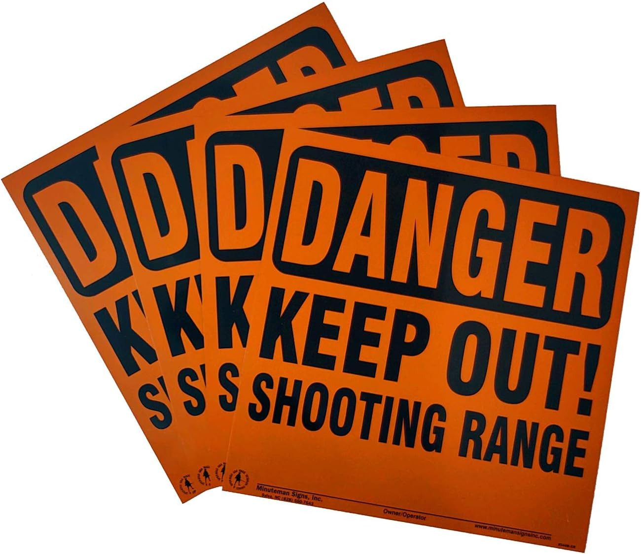 Minuteman Signs | Aluminum Danger Keep Out Shooting Range Sign 4 Pack (Orange)