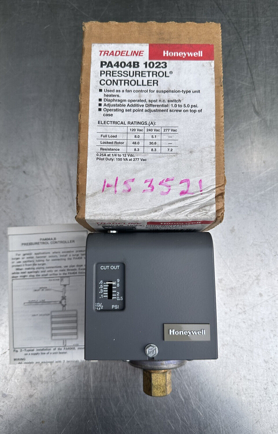 Honeywell Tradeline PA404B 1023 Pressuretrol Controller - New Unused